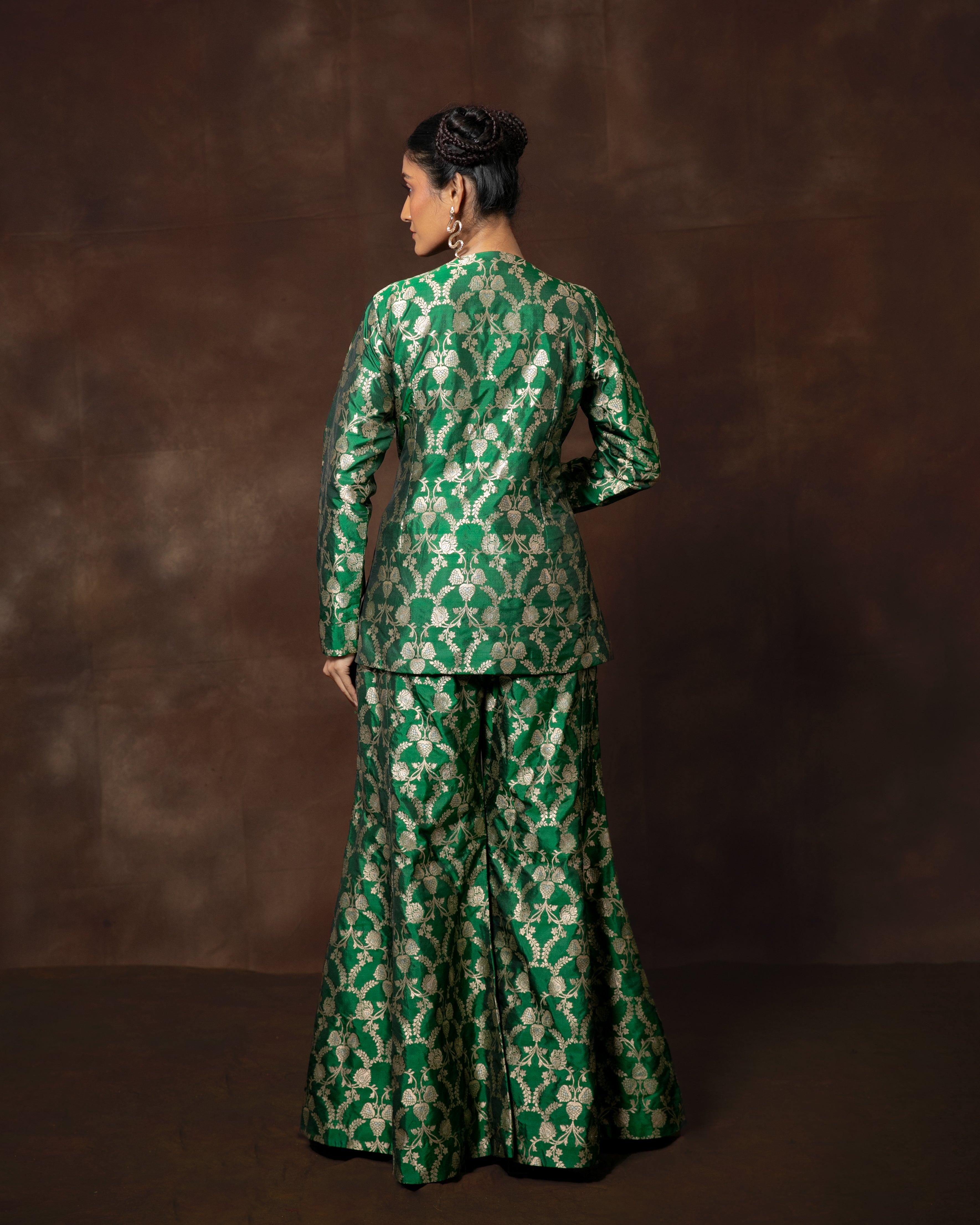 Green Handwoven Banarasi Silk Garara Set