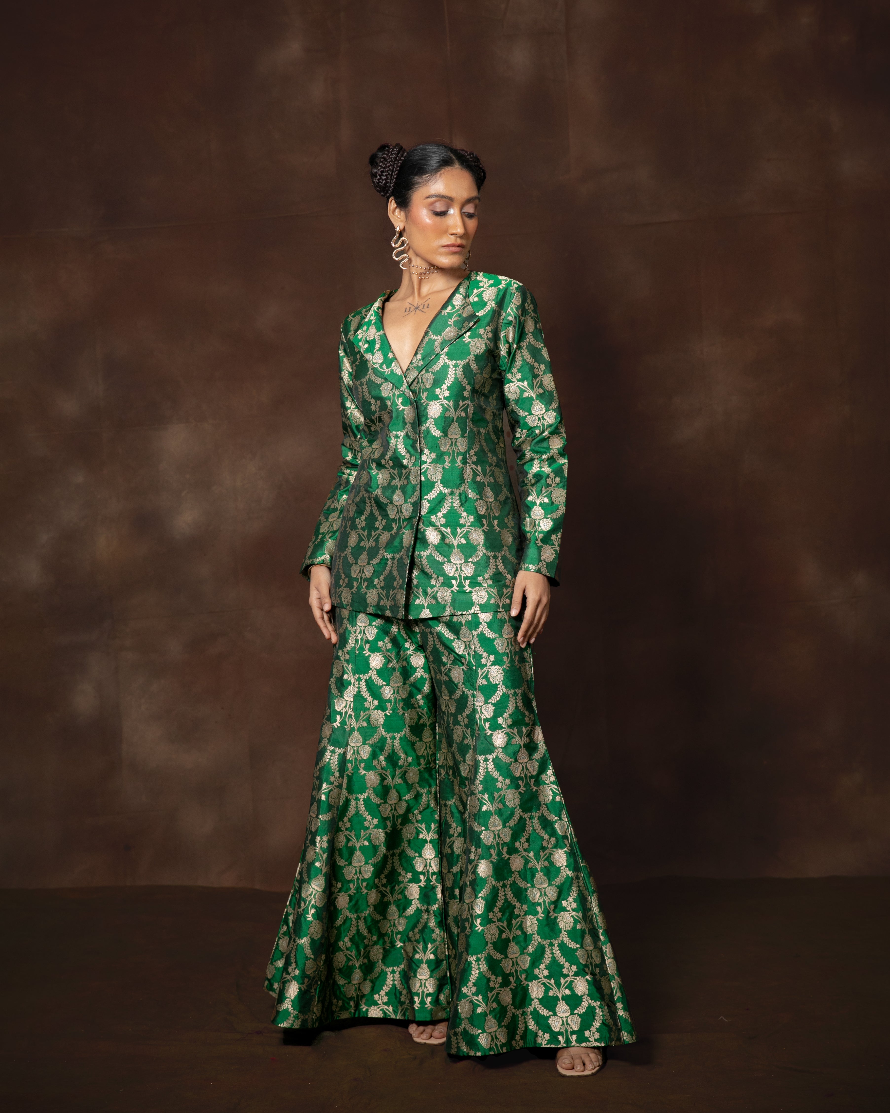 Green Handwoven Banarasi Silk Garara Set