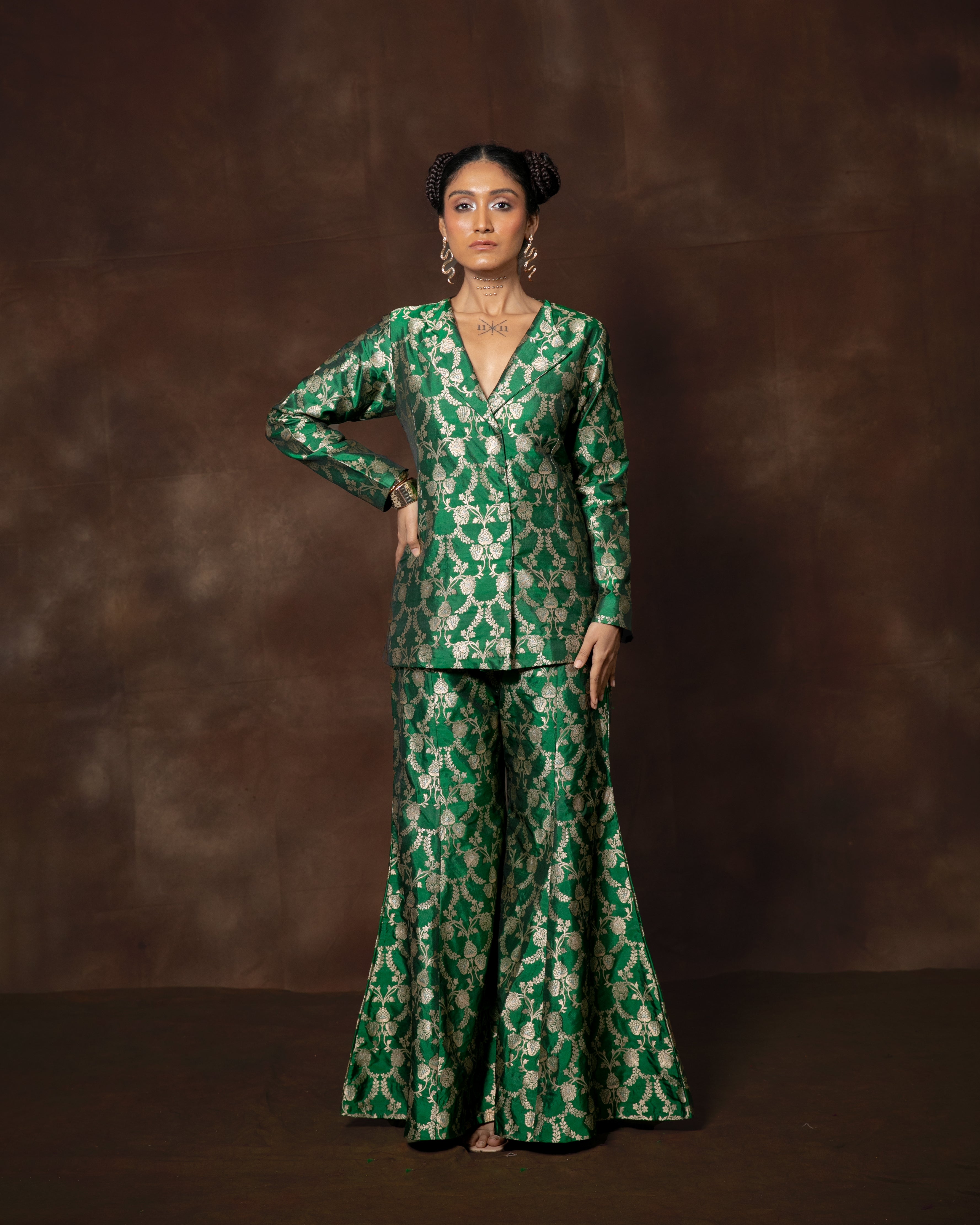Green Handwoven Banarasi Silk Garara Set