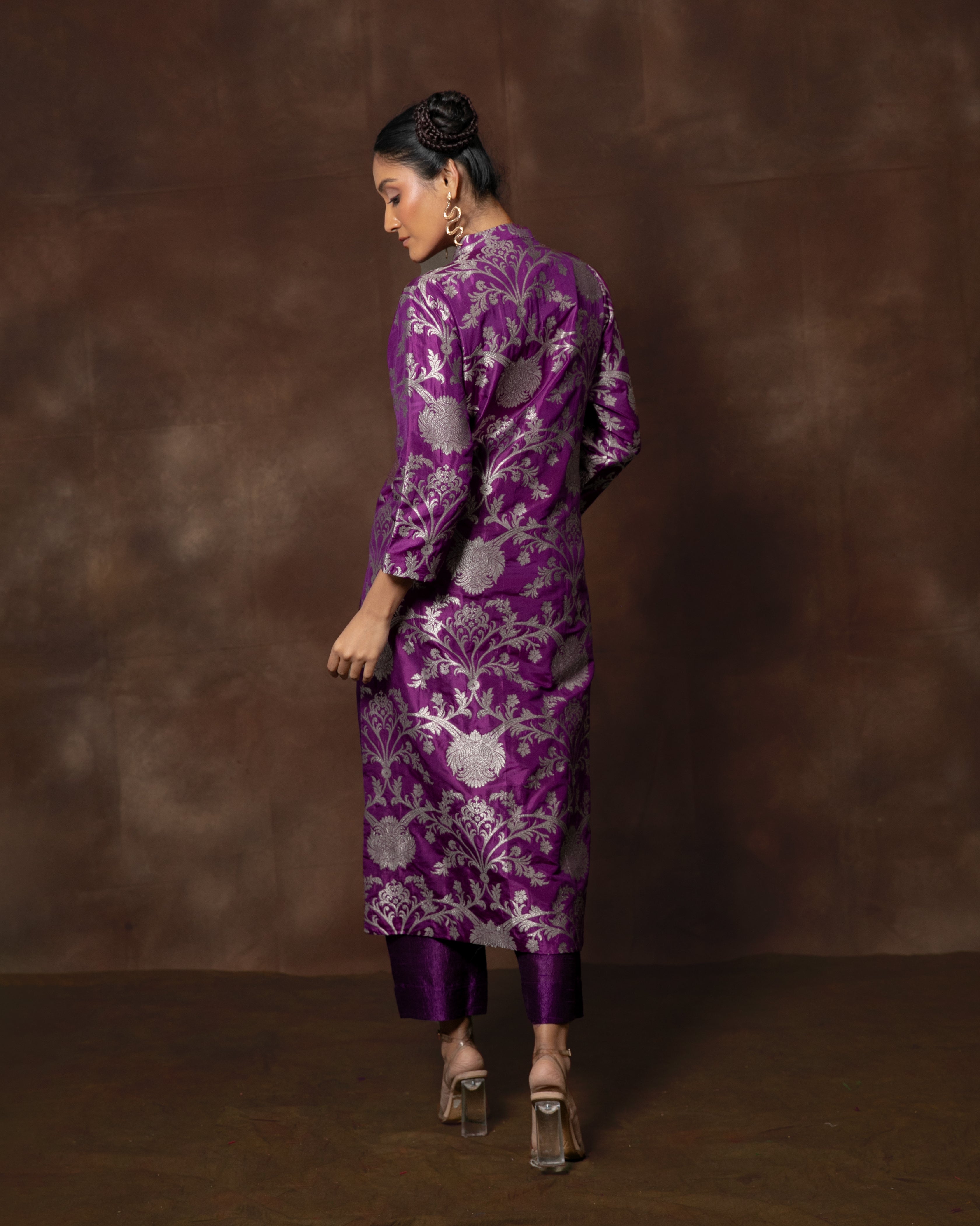 Purple Handwoven Banarasi Silk Kurta Set