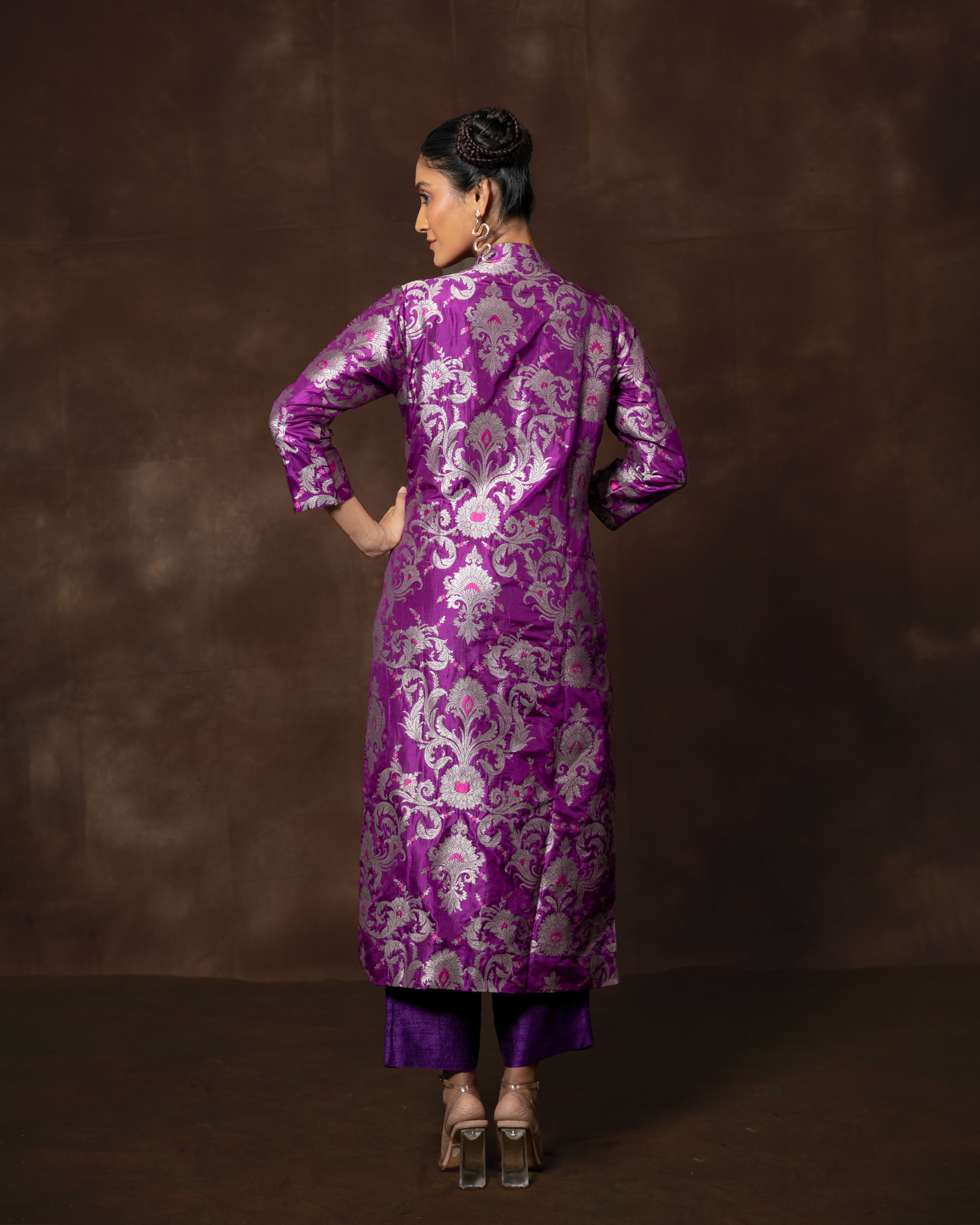 Purple Handwoven Banarasi Silk Kurta Set