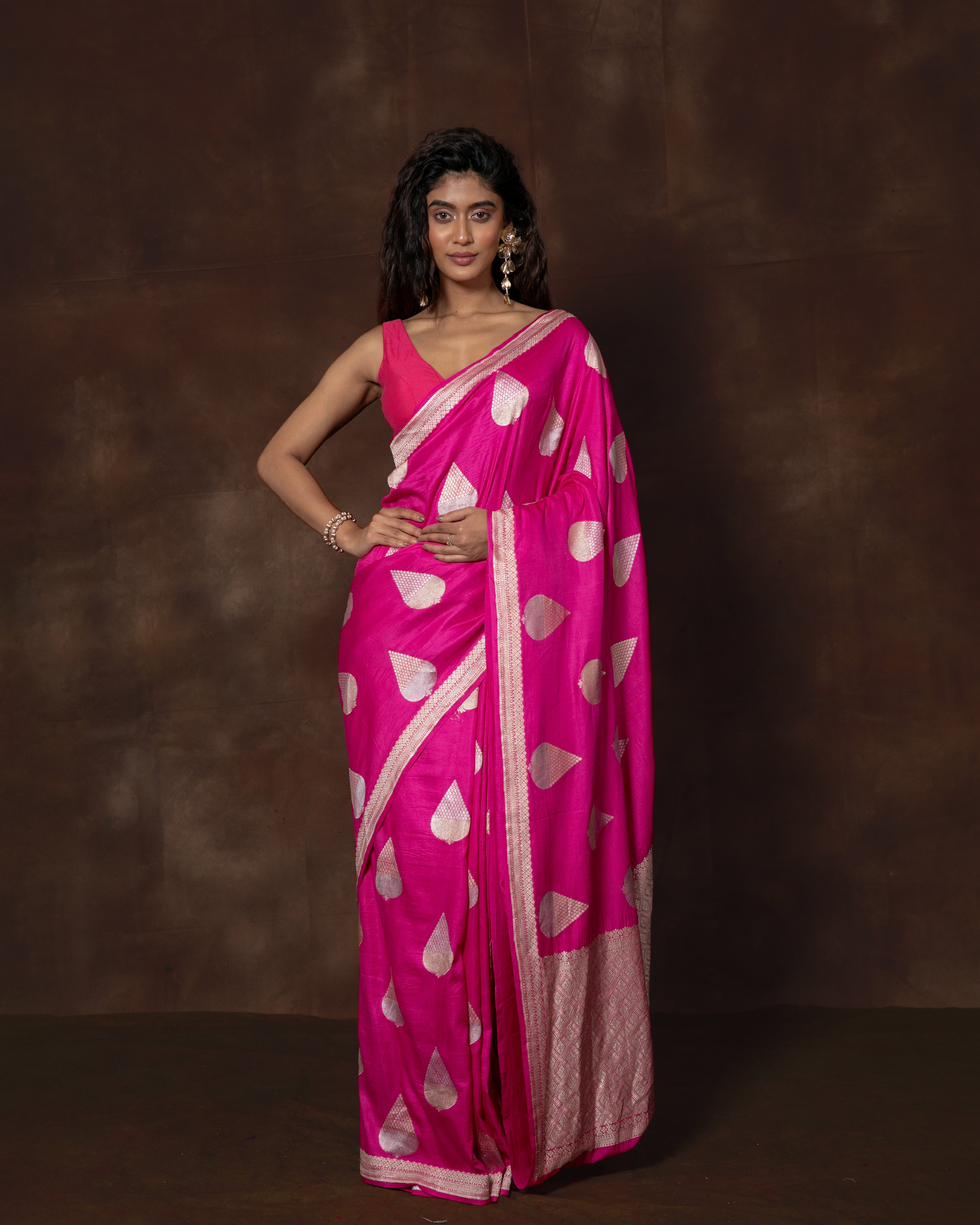 Pink Handwoven Tussar Georgette Saree