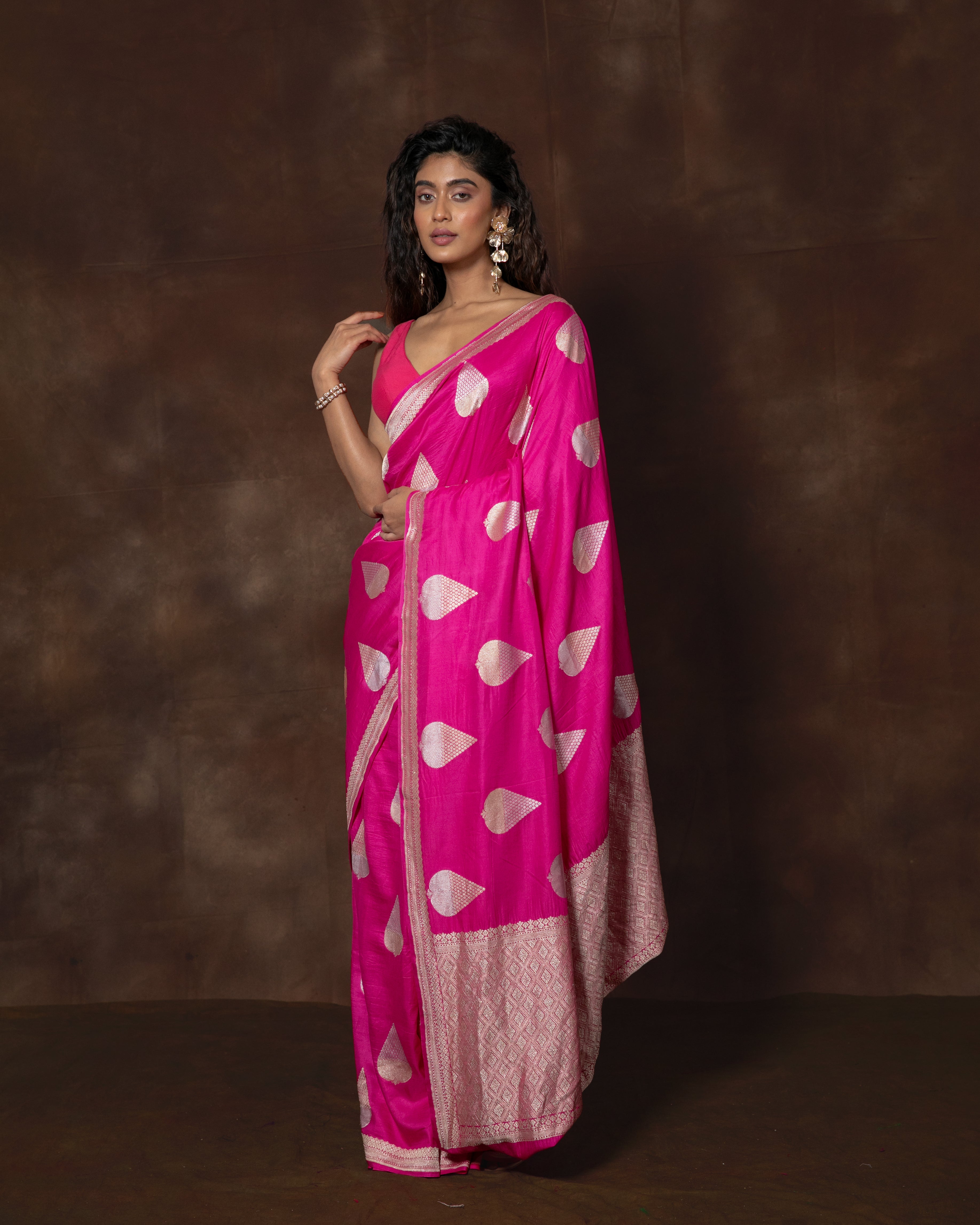 Pink Handwoven Tussar Georgette Saree