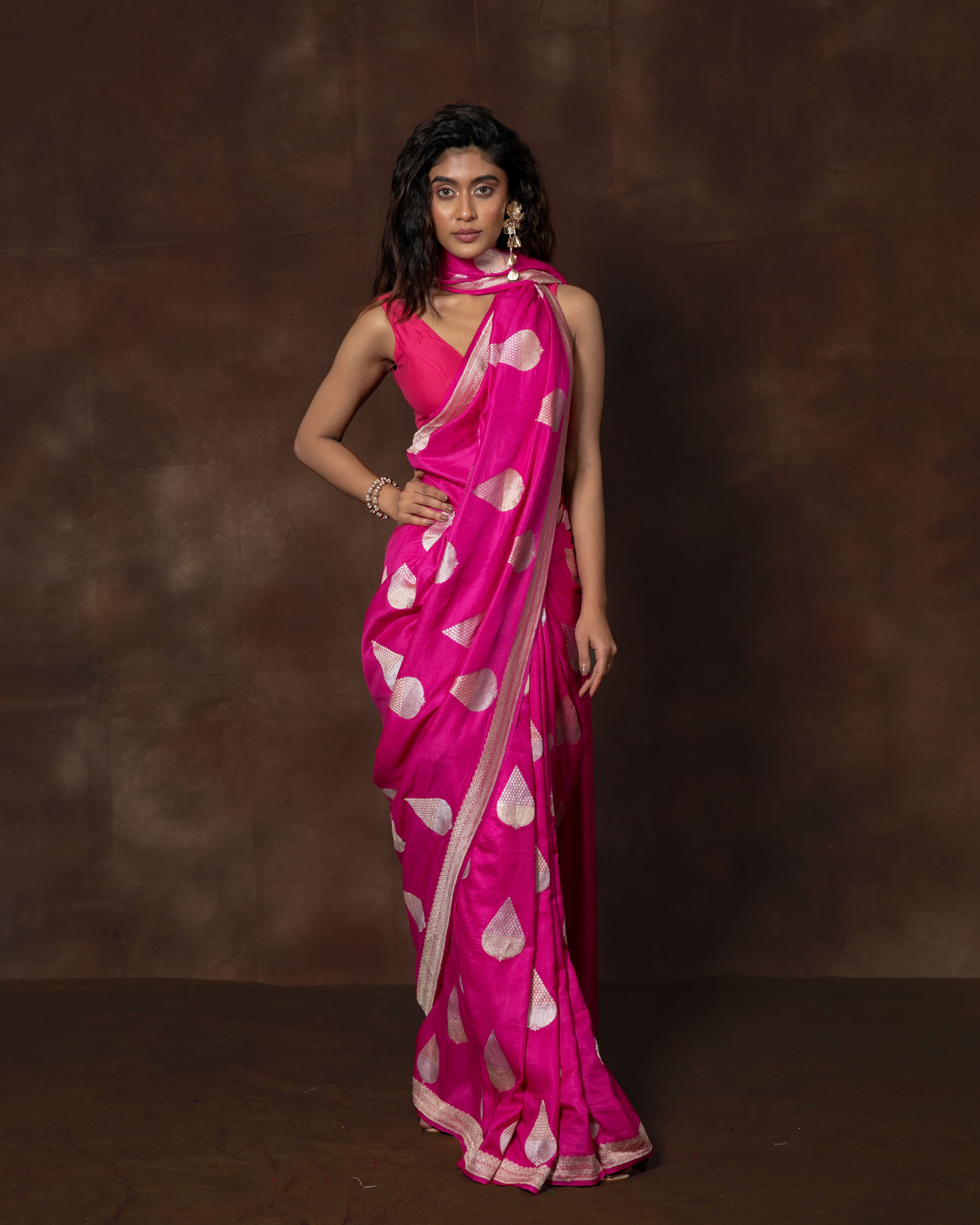 Pink Handwoven Tussar Georgette Saree