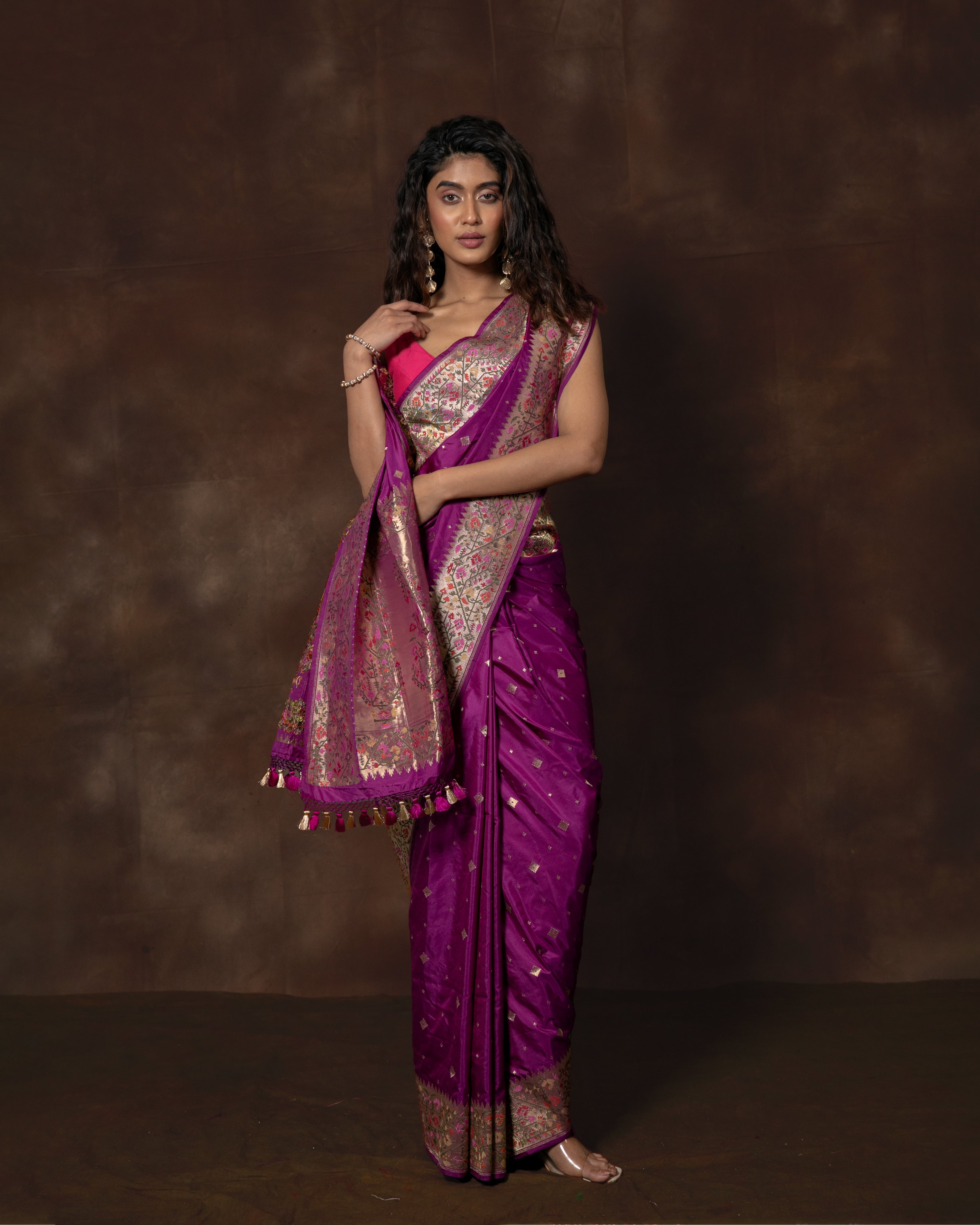 Purple Handwoven Banarasi Silk Saree