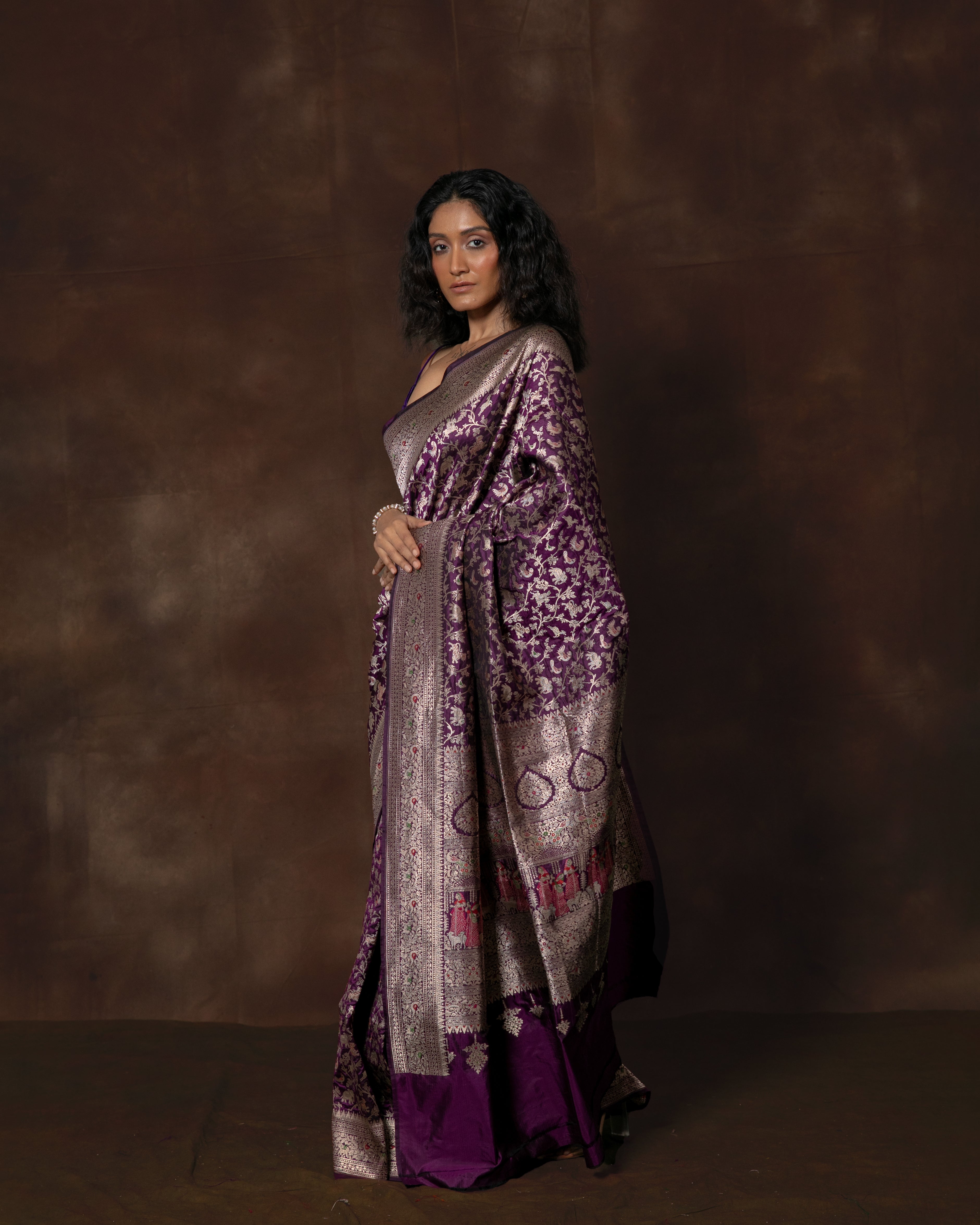 Purple Handwoven Banarasi Silk Saree