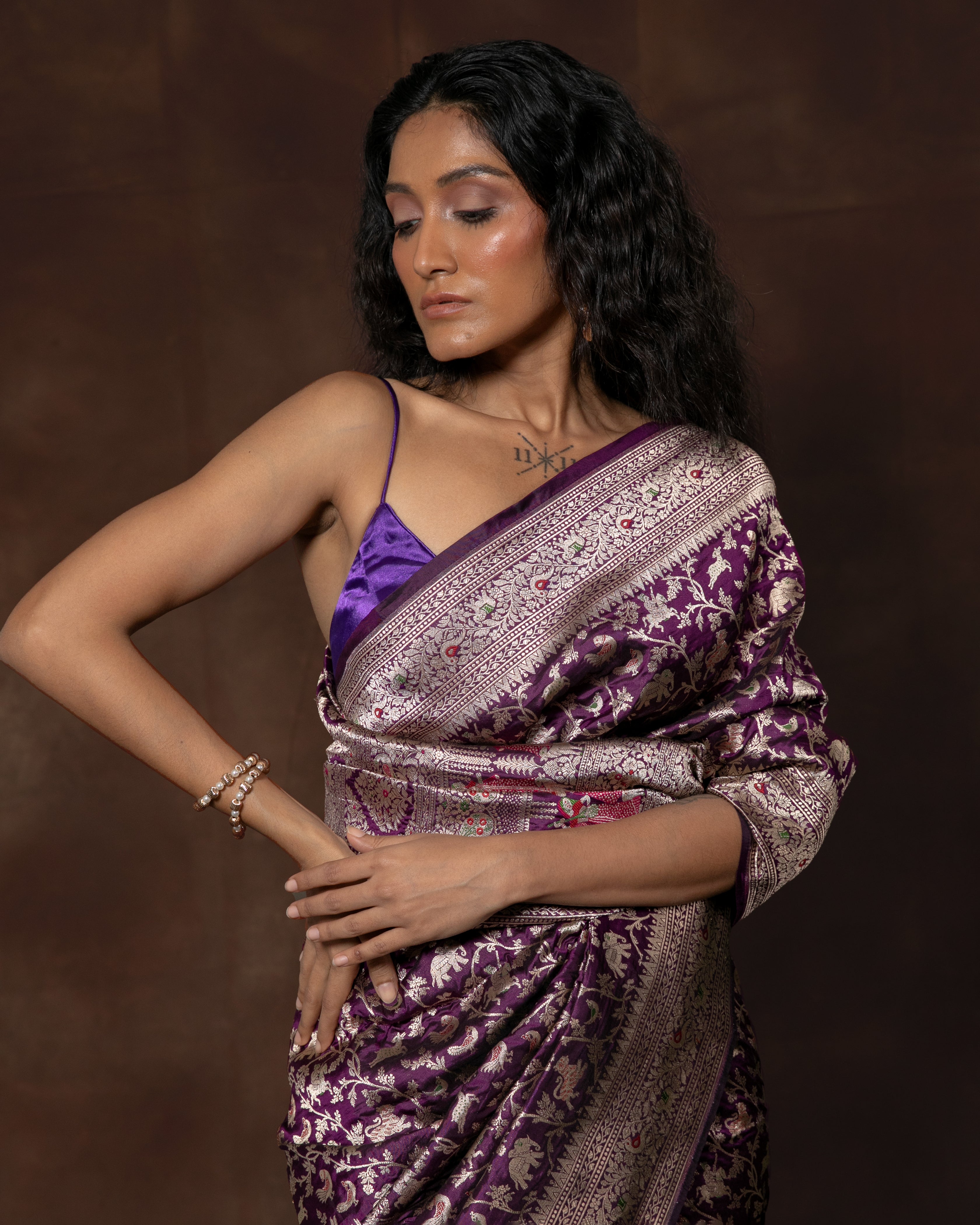 Purple Handwoven Banarasi Silk Saree