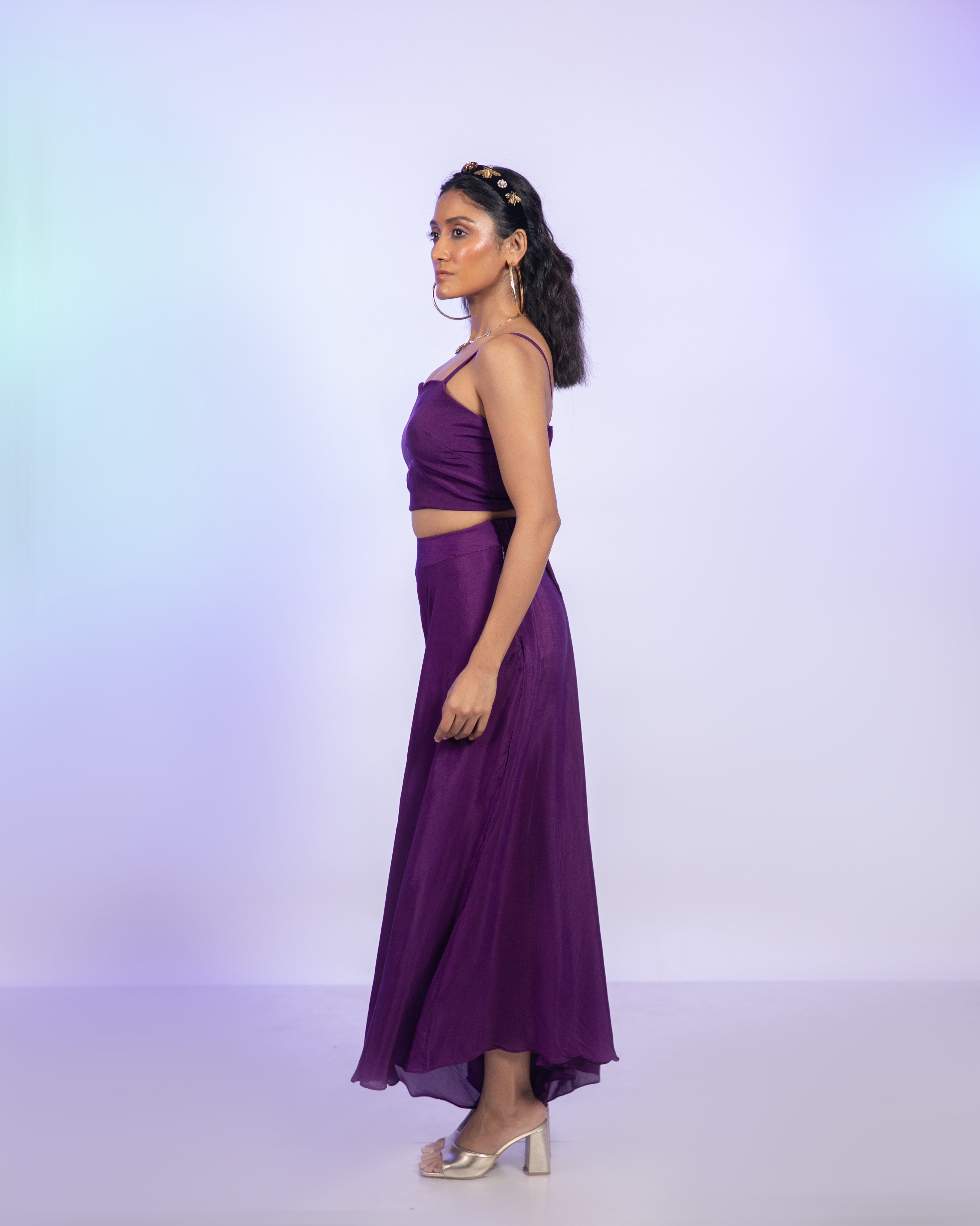 Purple Crepe Corset With Draped Pants Co-Ord Set